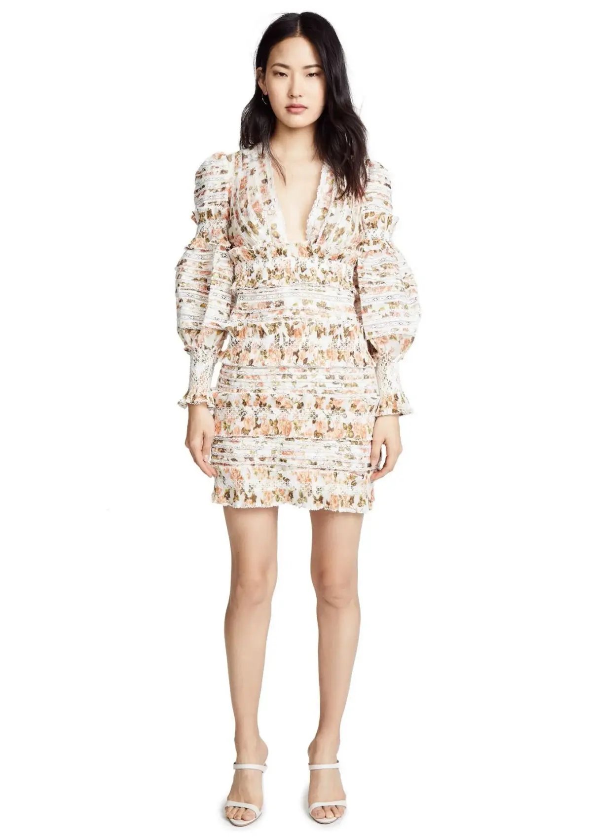 Zimmermann Radiate Smocked Mini Dress Peach Rose Floral Size 0 / AU 8 photo 2