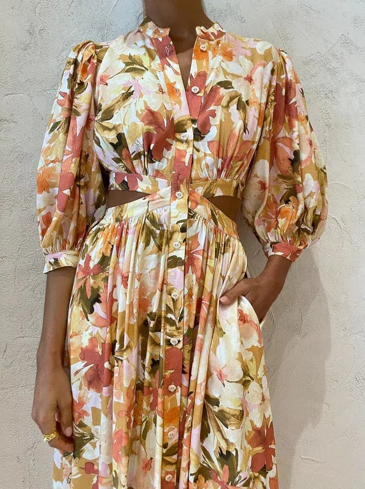 Significant Other Svana Linen Blend Midi Dress Watercolour Floral Size 10 photo 3