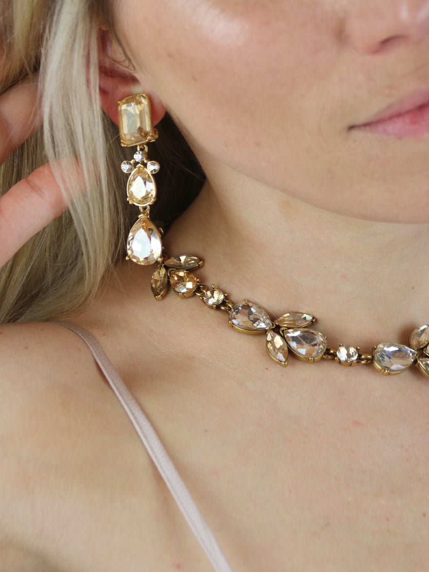 Oscar De La Renta Gold Shadow Crystal Drop earrings photo 3
