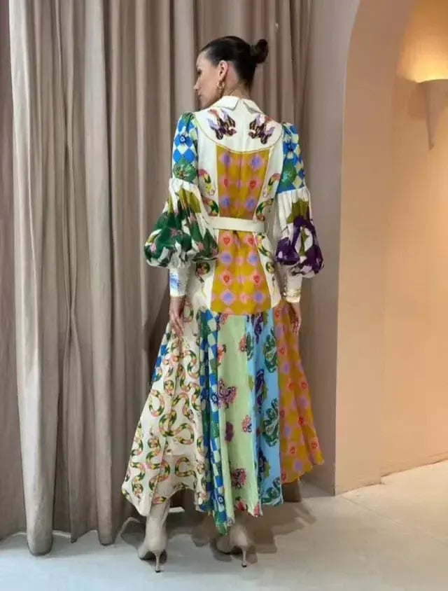 Alemais Lou Balloon Sleeve Shirt Midi Dress Multi Print Size AU 16 photo 3