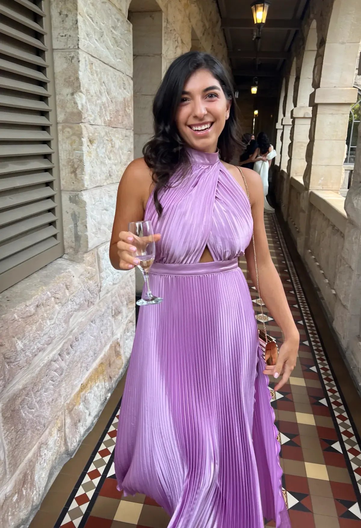 L'Idée Pleated Halterneck Dress Violet Purple Size 8 photo 4