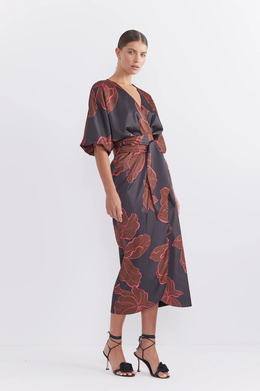 Pasduchas Farah Wrap Midi Dress - Dark Floral photo 5