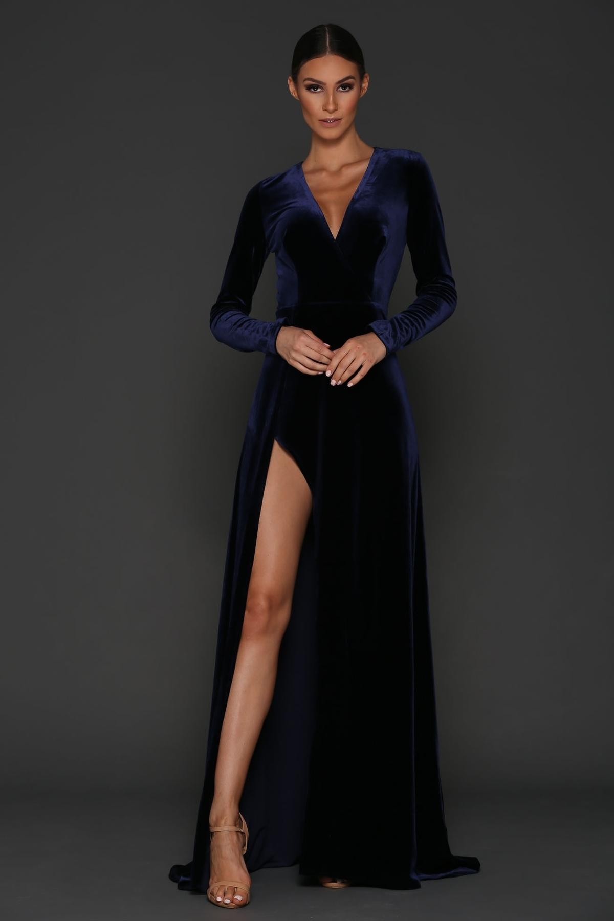 Elle Zeitoune Fontaine Velvet Dress Navy Size 8 photo 2