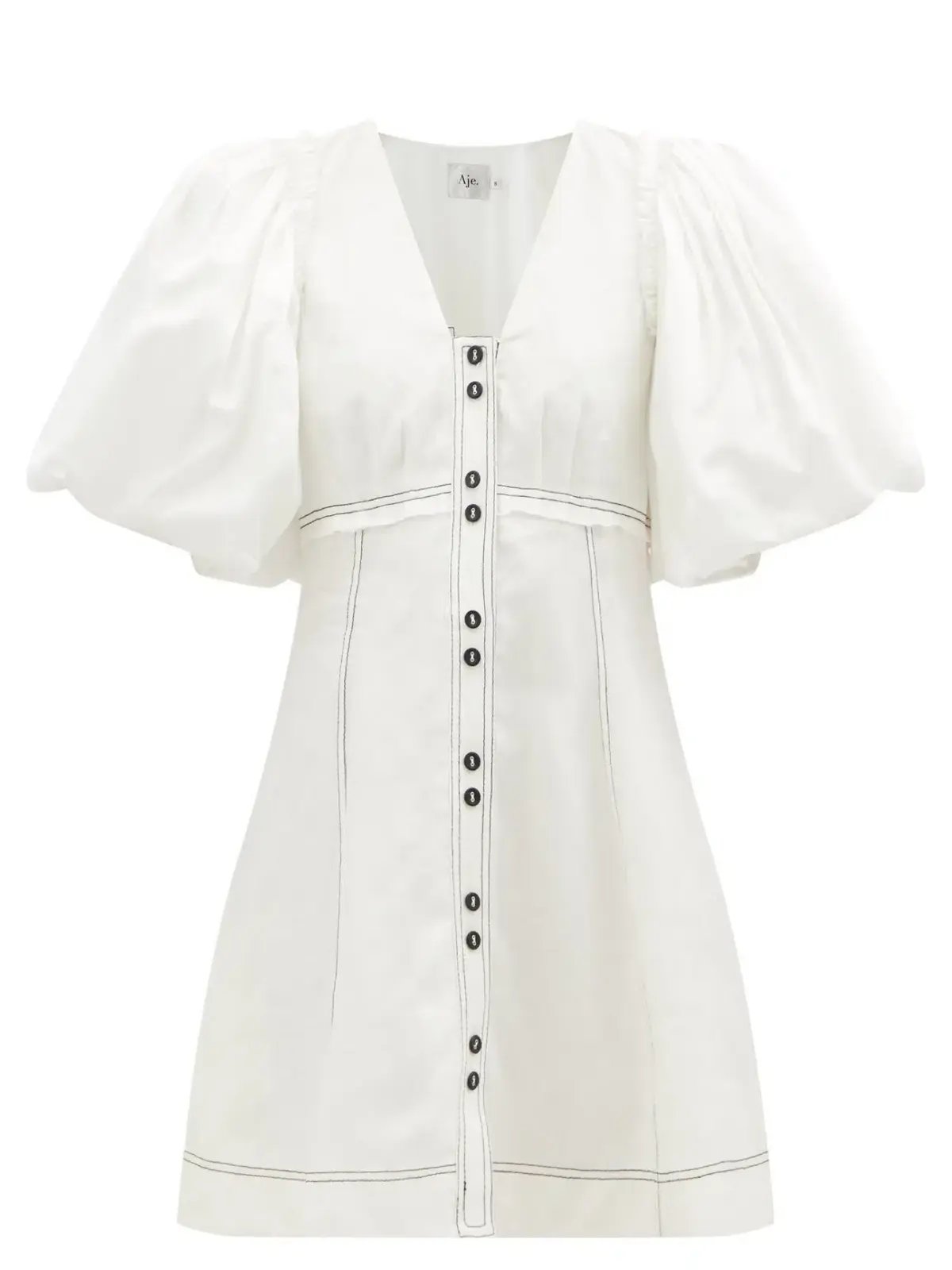 Aje Cherished Puff Sleeve Linen Mini Dress White Size 12 / L photo 4