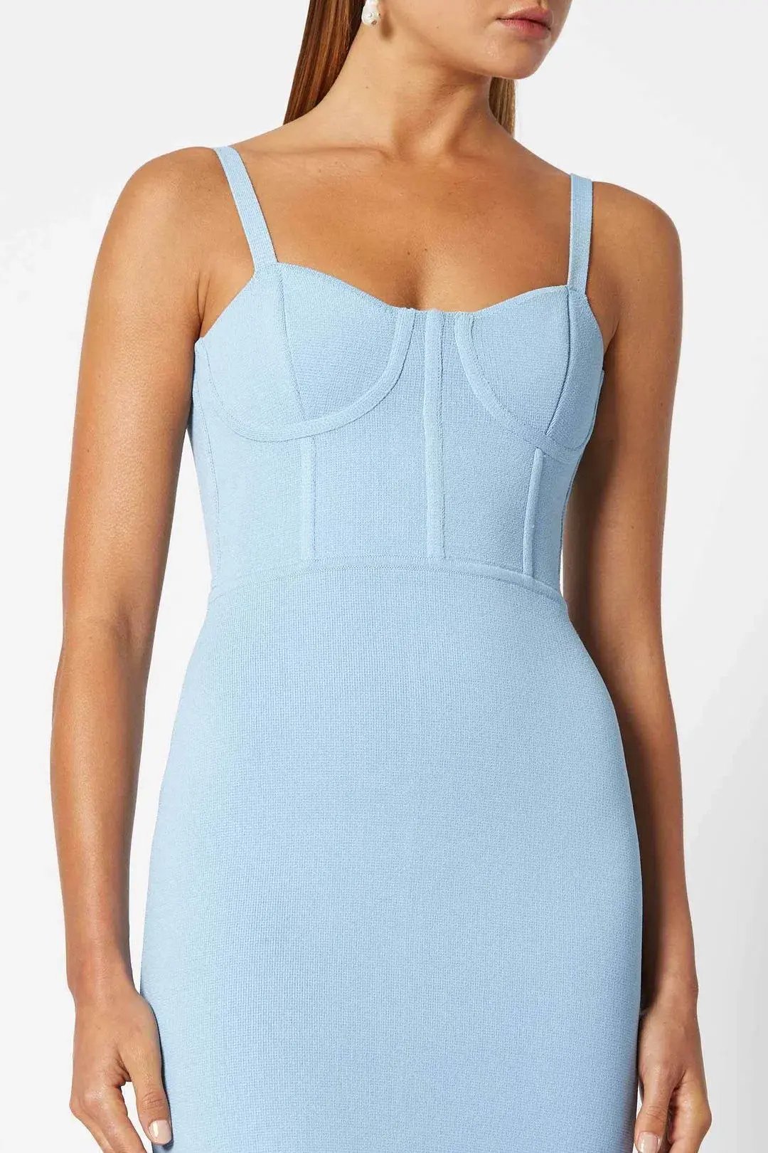 Scanlan Theodore Crepe Knit Bustier Dress Blue Size 8 photo 4
