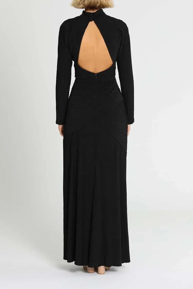 Tadashi Shoji Seneca Open Back Pintuck Gown Black Size 12 photo 3