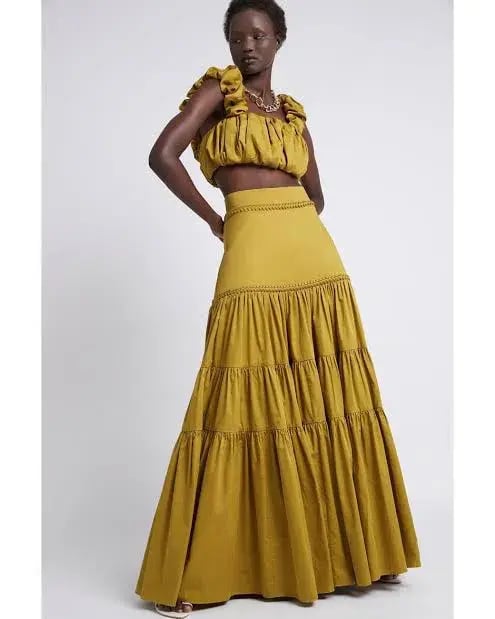Aje Palms Puff Sleeve Shirt and Casabianca Tiered Skirt Set Yellow Size 10 photo 5