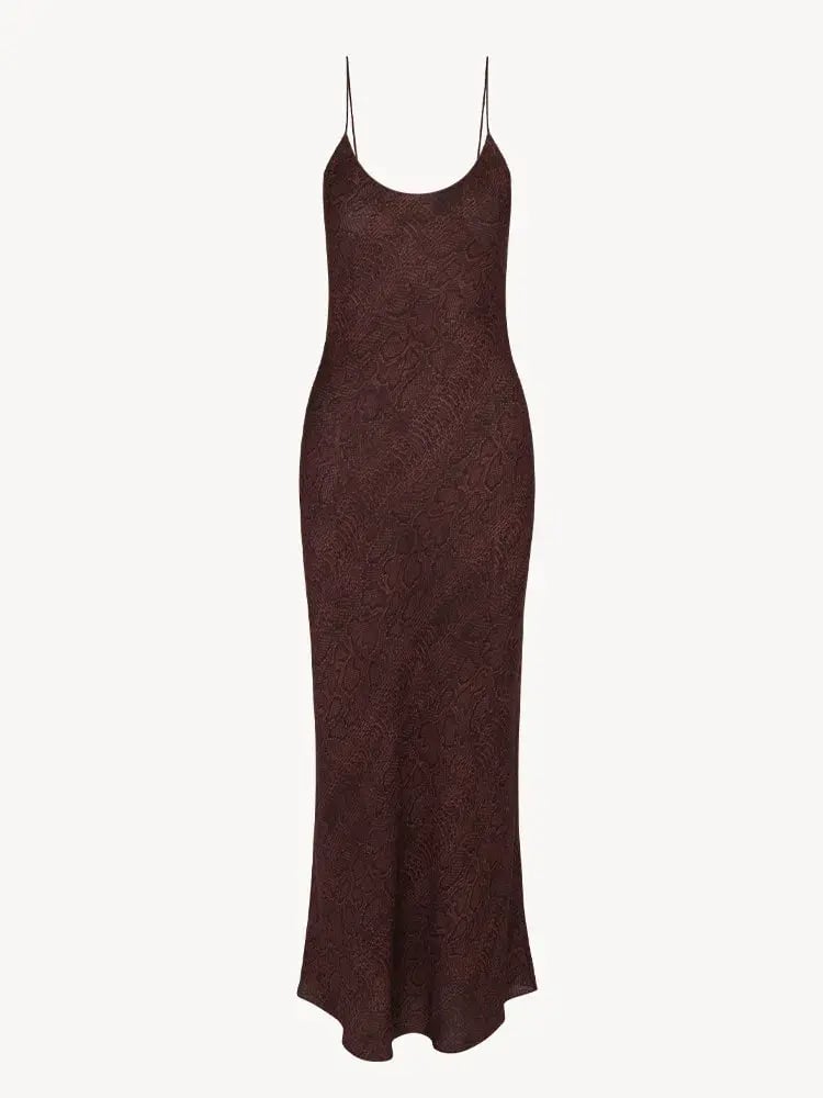 Realisation Par The Penelope Midi Dress Chocolate Brown Python Print Size 10 photo 5