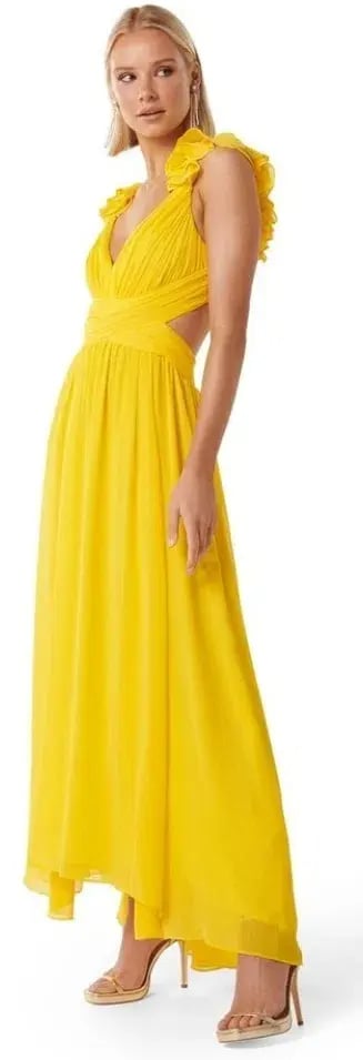 Forever New Selena Ruffle Shoulder Maxi in Yellow Size 10 photo 3
