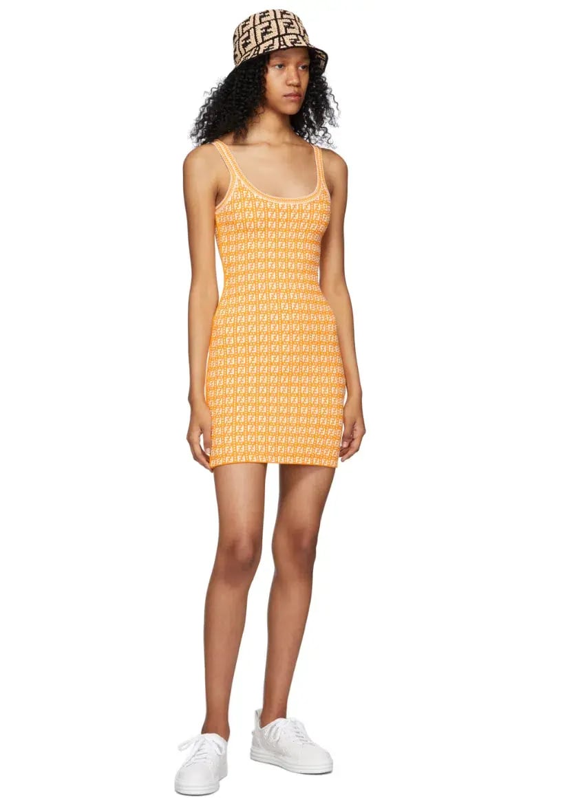 Fendi Motif Logo Jacquard Print Mini Dress Orange Size 38 / AU 10 photo 4