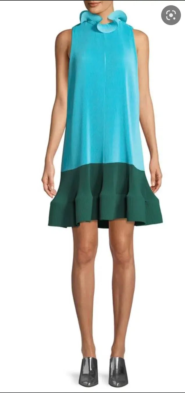 Tibi Camellia Pleated Colorblock Ruffle Dress Blue Size 4 photo 4