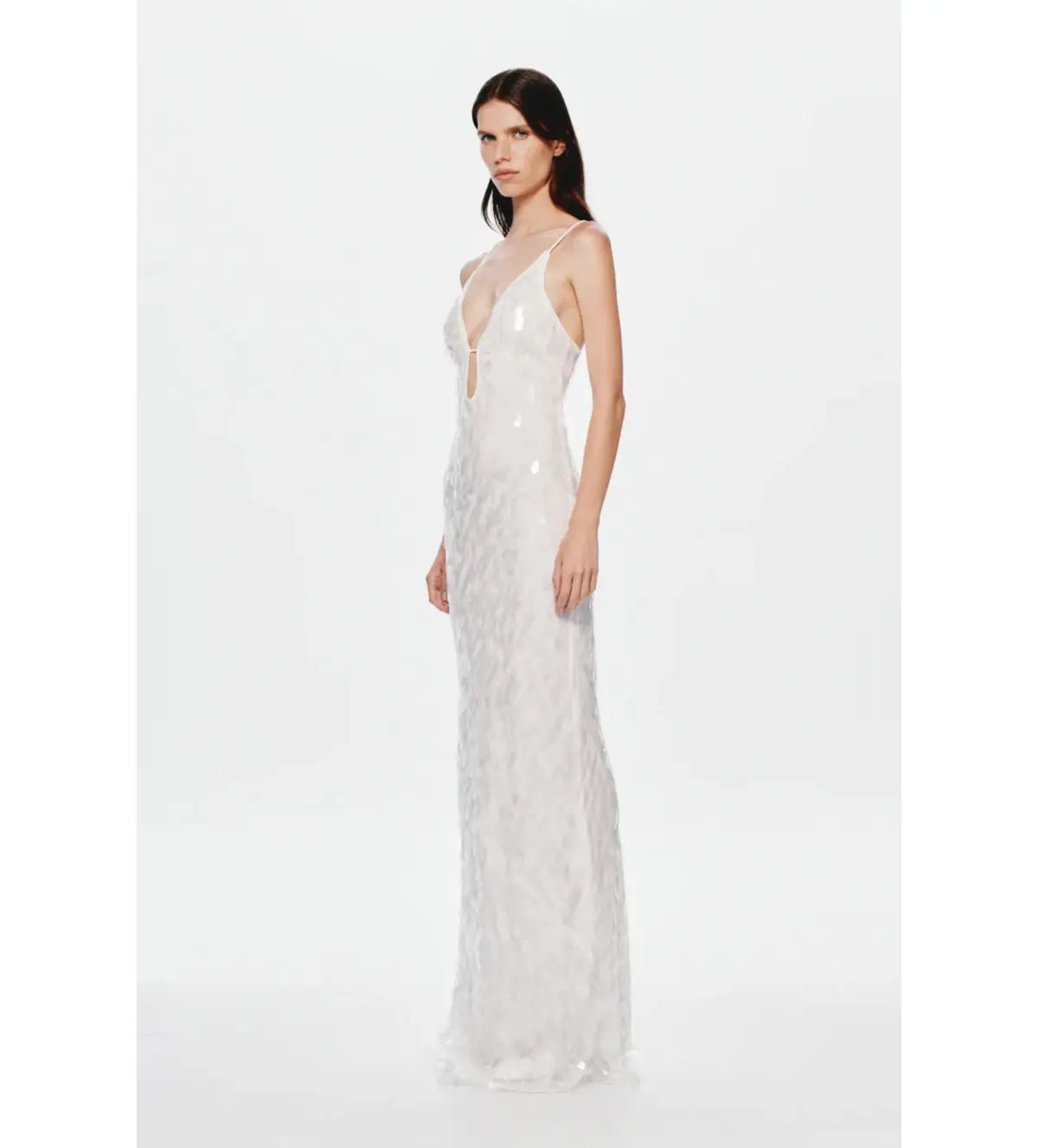 Misha Sapphire Sequin Maxi Dress Ivory Size 10/M photo 3
