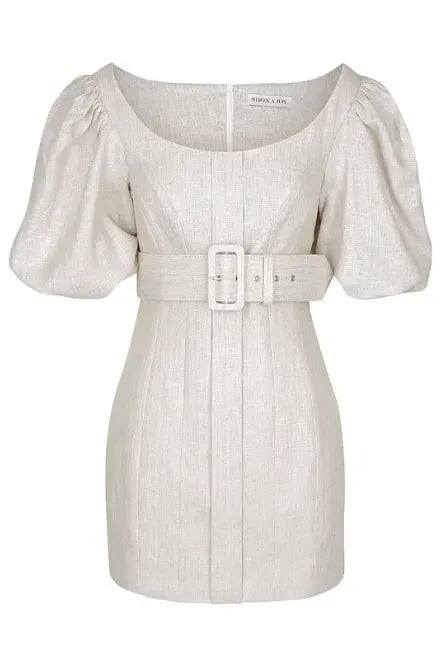 Shona Joy Hamilton Off Shoulder Fitted Mini Dress Beige Size 12 photo 4