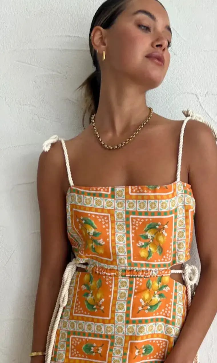 By Nicola Lemonade Tie Maxi Dress in Orange Mosaic Size AU 10 photo 5
