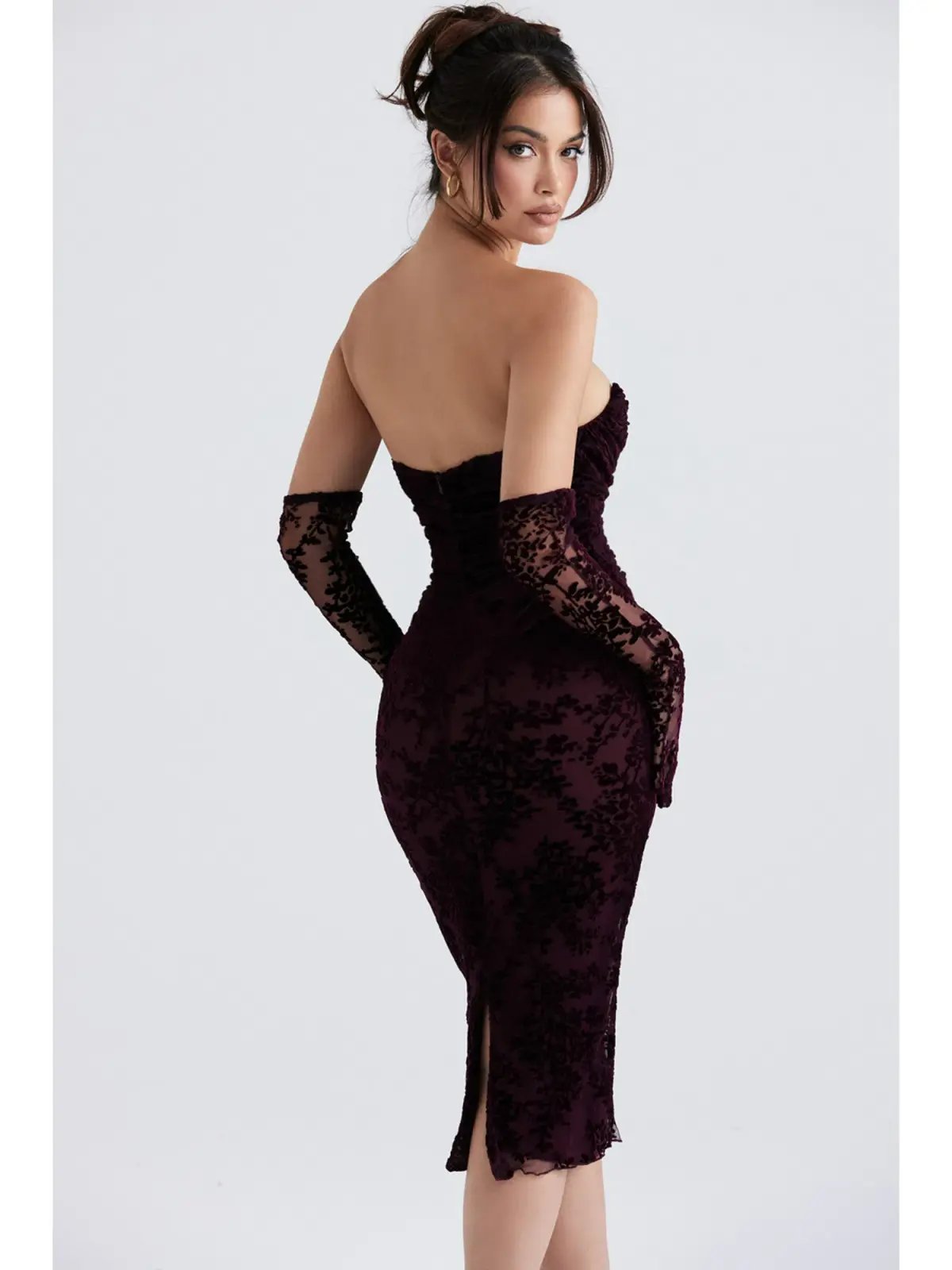 House Of CB Isadora Devore Corset Dress Black Cherry Size XS / AU 6 photo 4