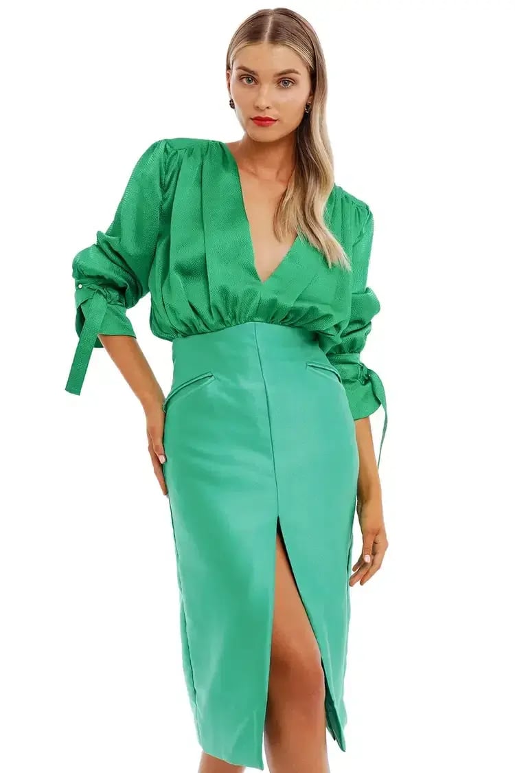 Nicola Finetti Arida Low Plunge Dress Green Size 14 photo 3