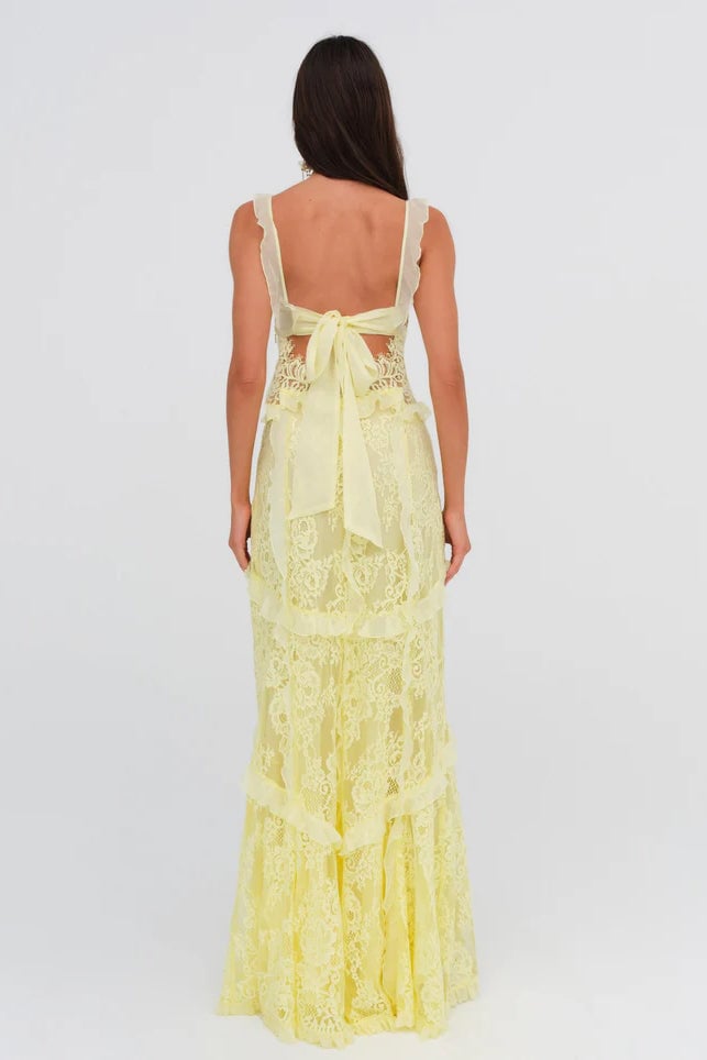 FOR LOVE & LEMONS MILENA LACE MAXI DRESS - YELLOW photo 7