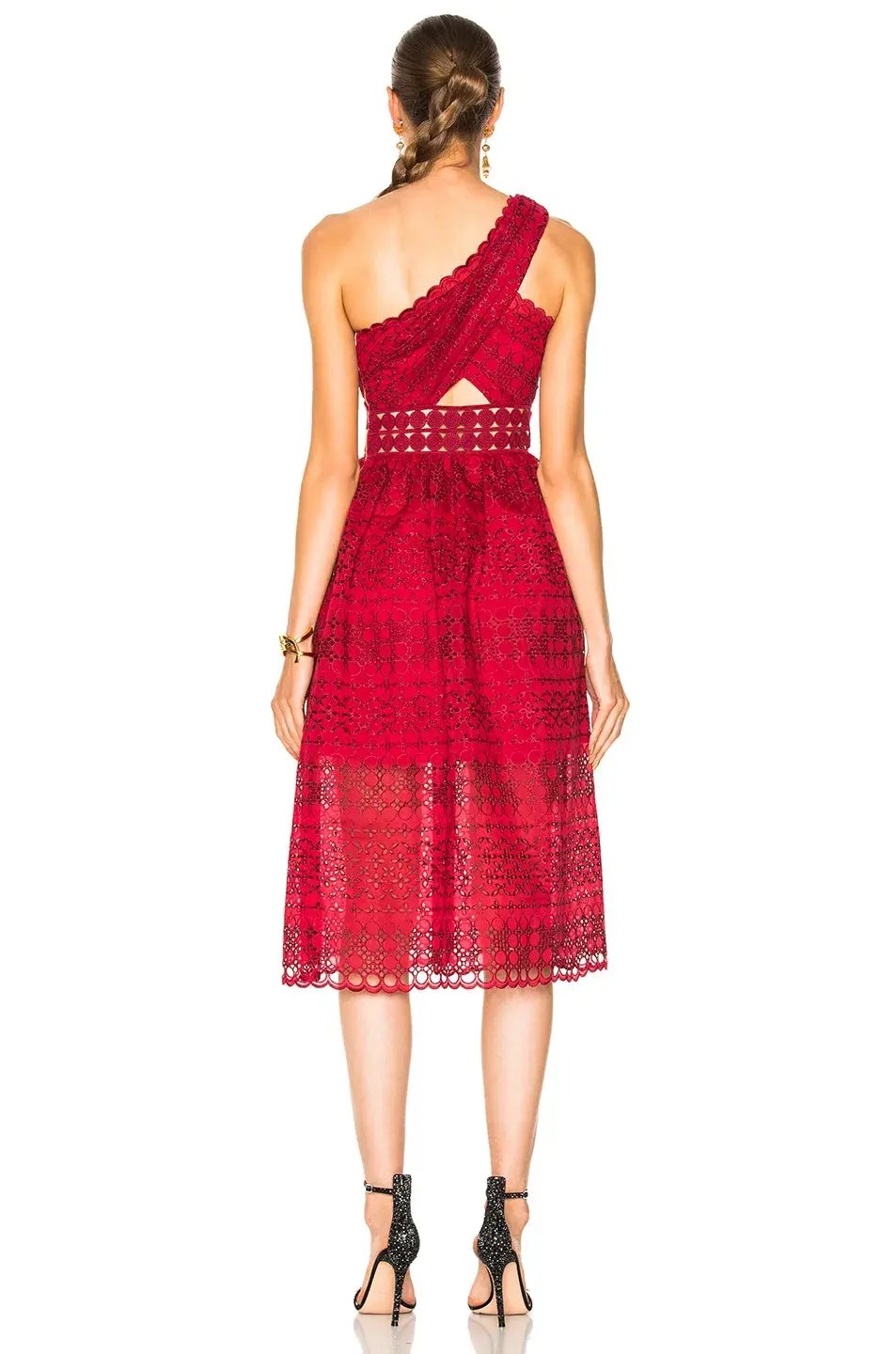 Self Portrait One Shoulder Cut Out Midi Dress Burgundy Size 10 photo 2