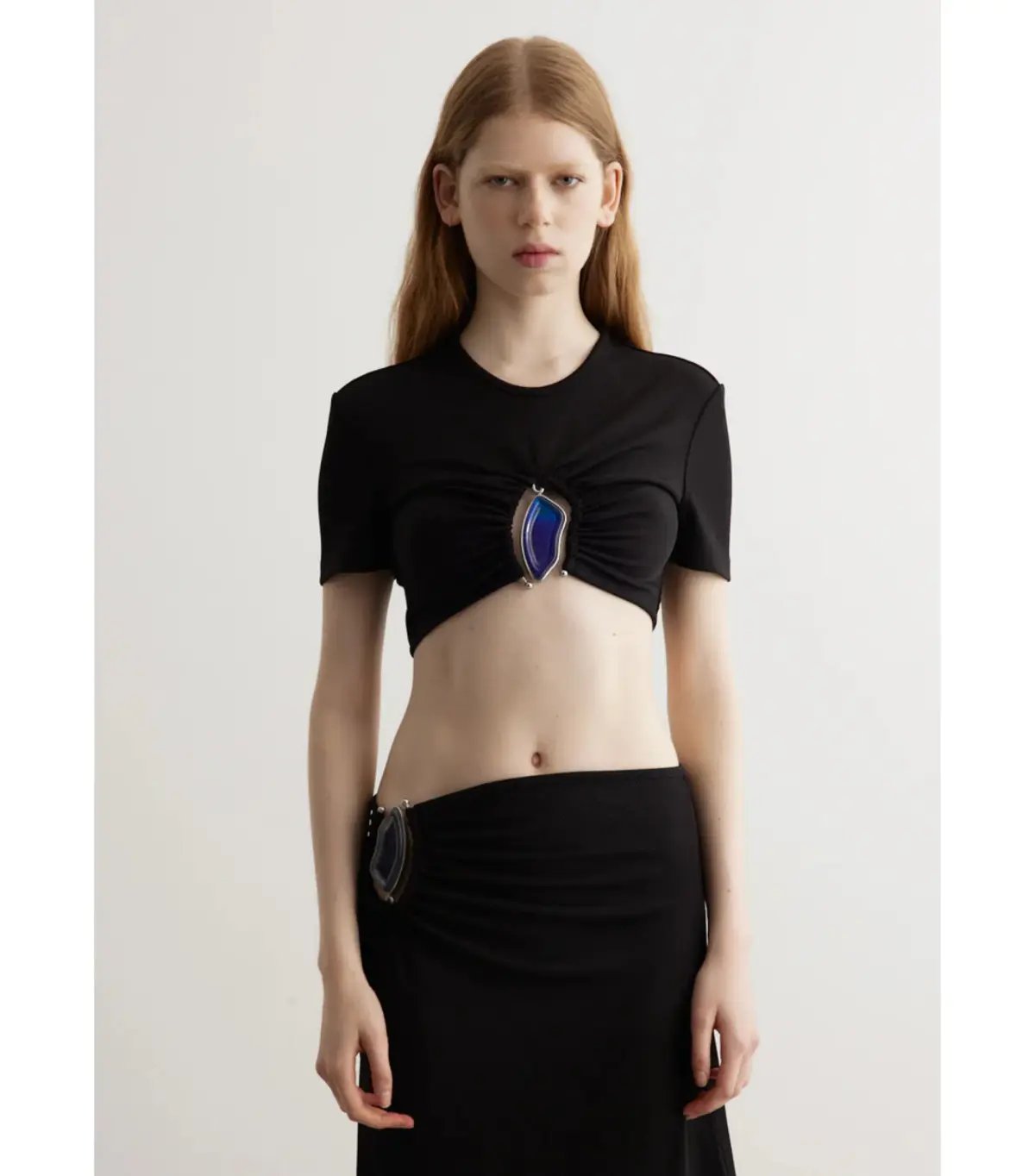 Christopher Esber Moodstone Ruched Crop T-Shirt and Maxi Skirt Black Size AU 8 photo 2
