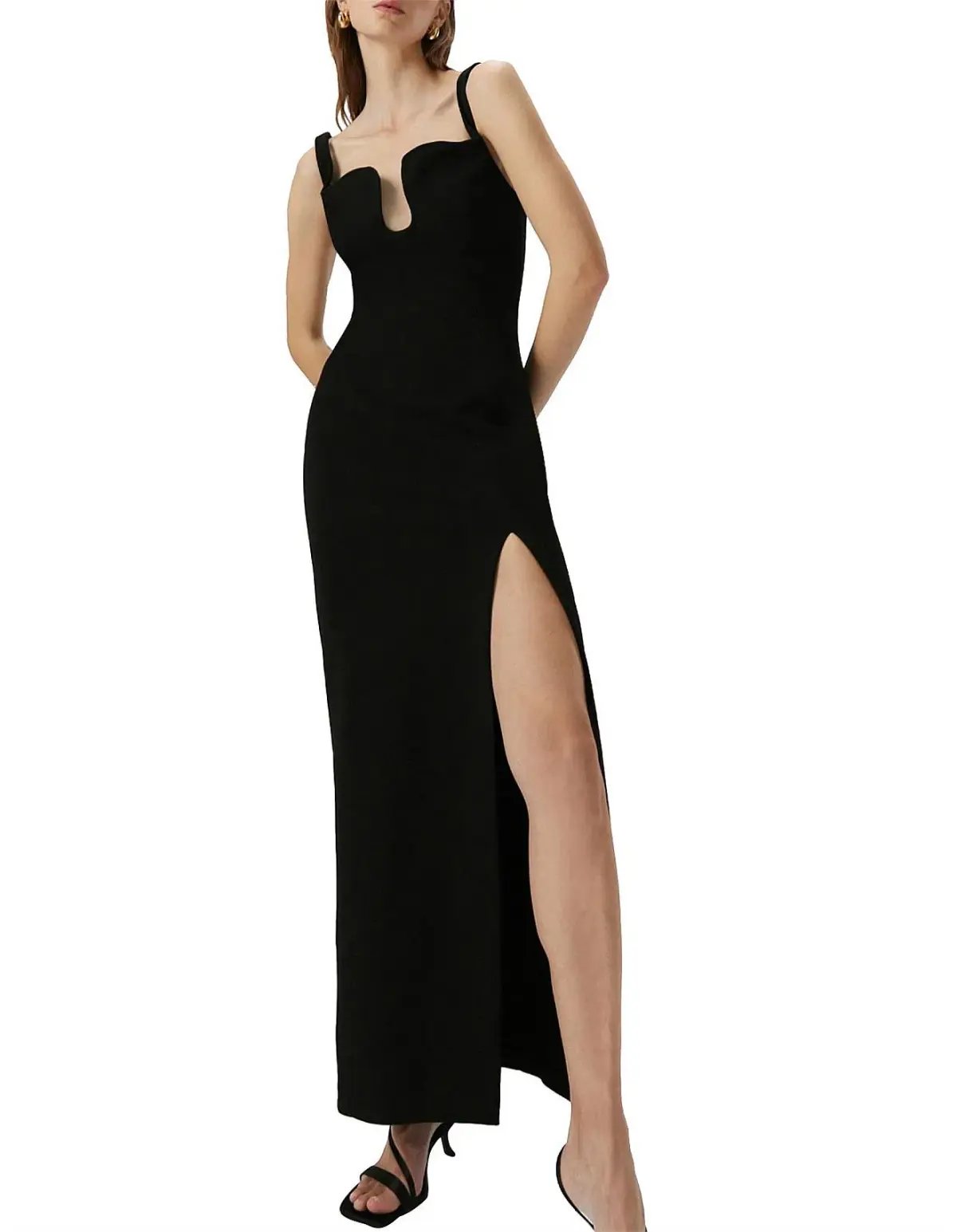 MISHA Franka Wave Neckline Maxi Black Size 8/S photo 4