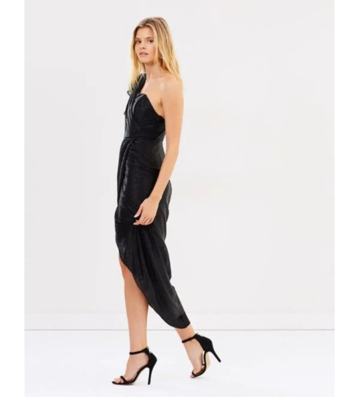 Shona Joy Cassis One-Shoulder Bustier Draped Midi Dress Black Size AU 6 photo 2