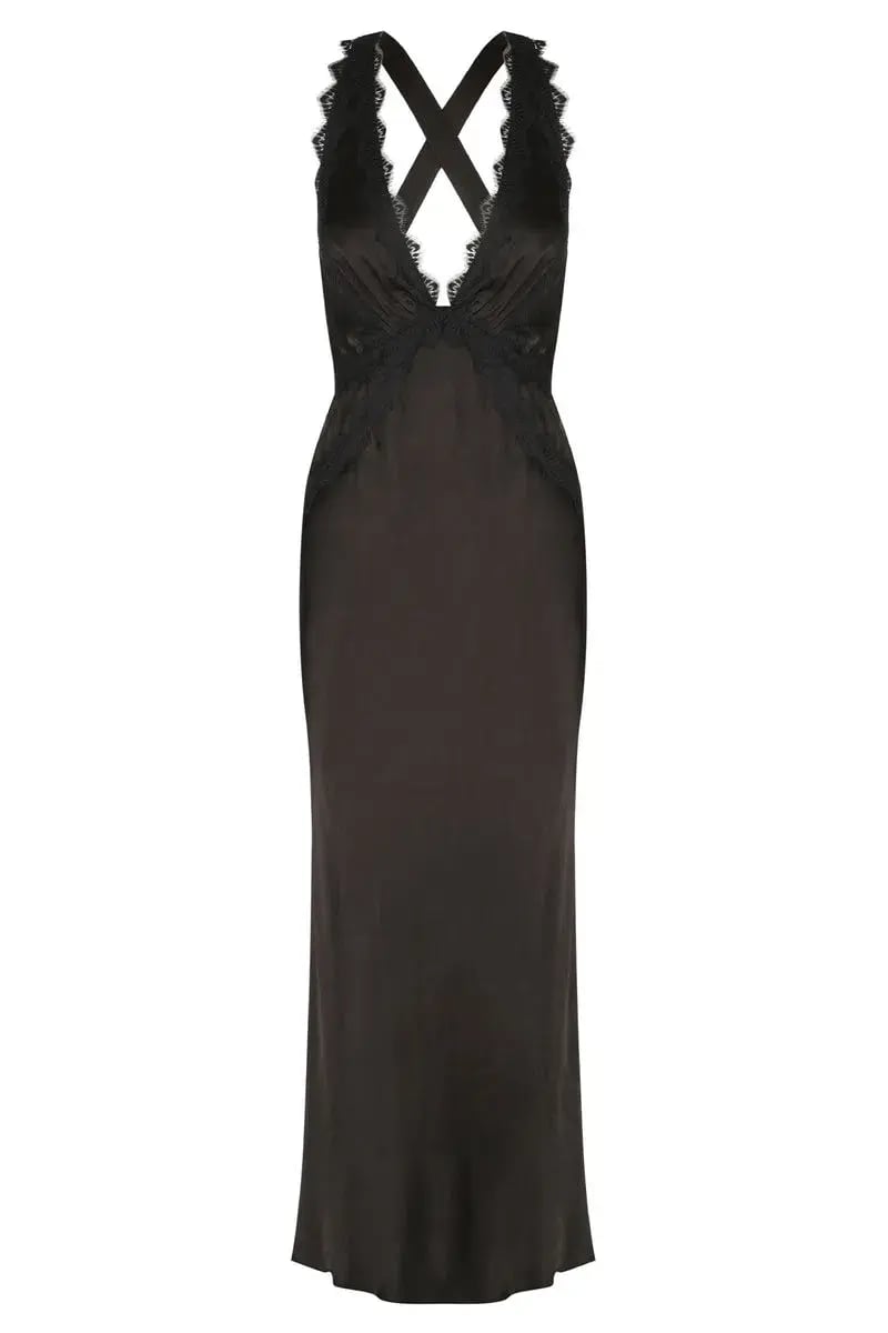 Shona Joy Camille Lace Cross Back Midi Dress Black Size 12 photo 3