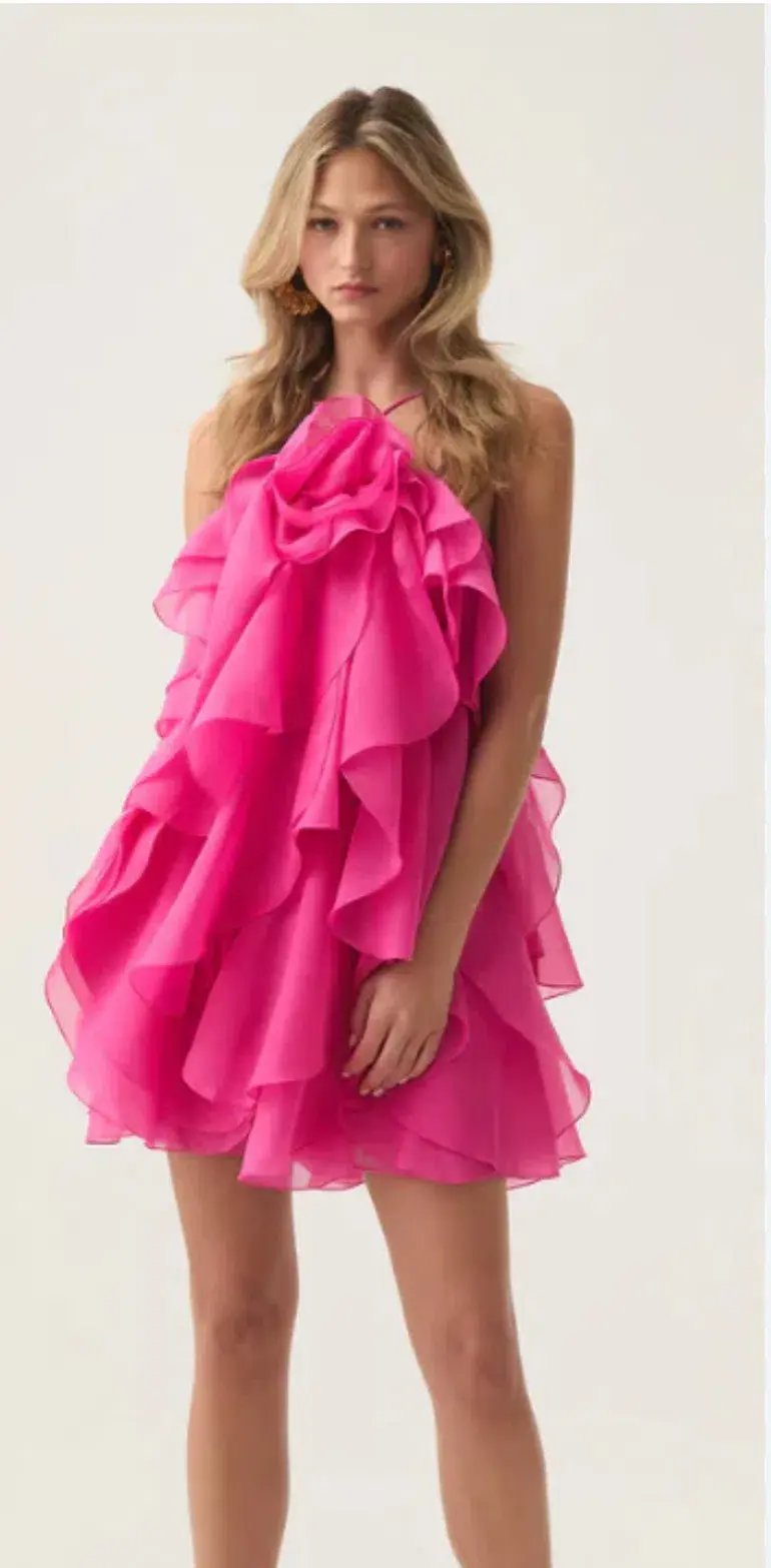 Aje Pandorea Layered Mini Dress in Fuschia Rose Size 10 photo 2