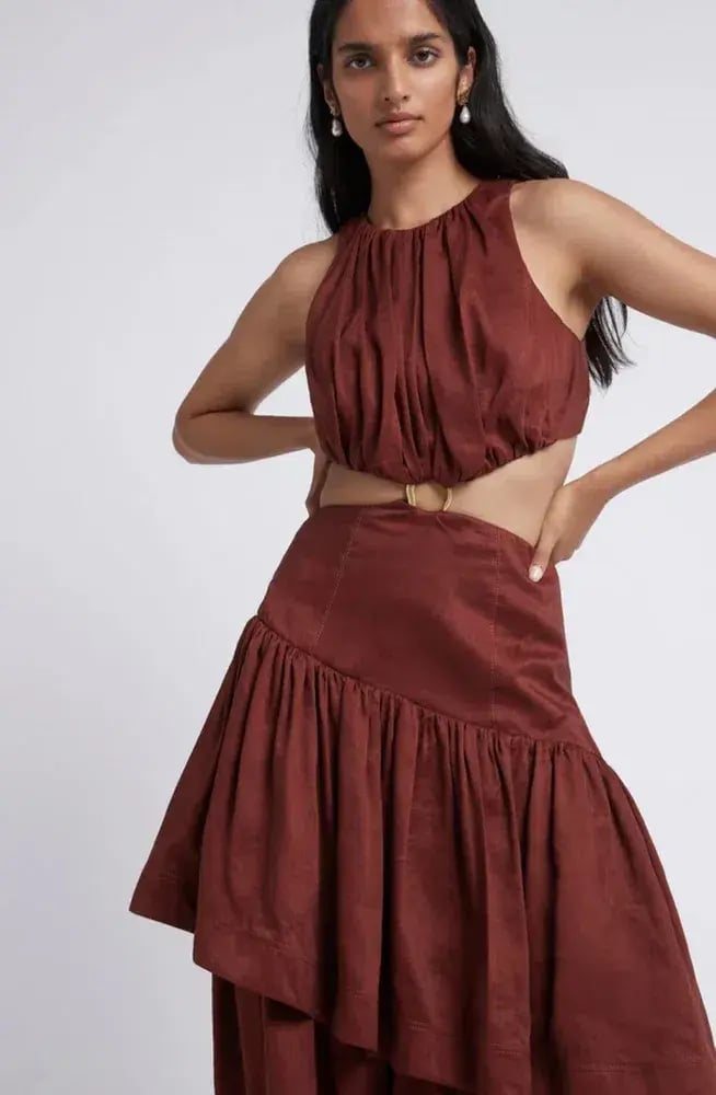 Aje Calitene Cut Out Dress Rust Size 6 photo 2