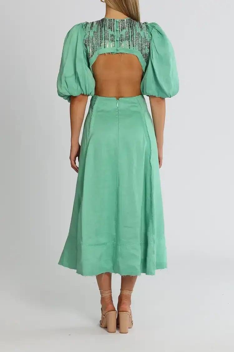 Aje Relic Beaded Midi Dress in Neptune Green Size 14 photo 3