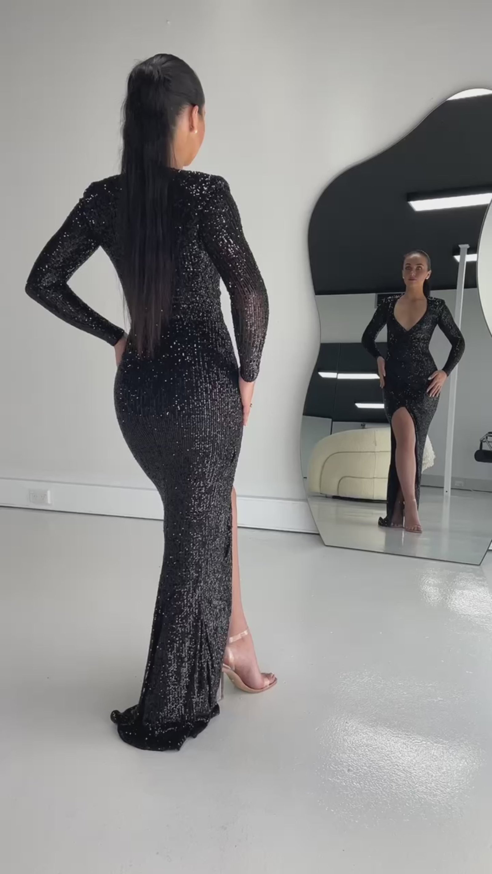 Selena Long Sleeve Gown in Black photo 5