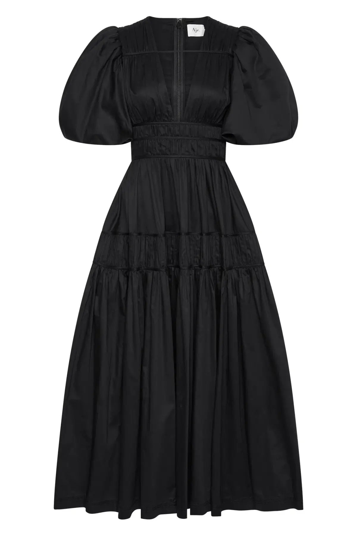 Aje Fallingwater Ruched Midi Dress Black Size 12 photo 2