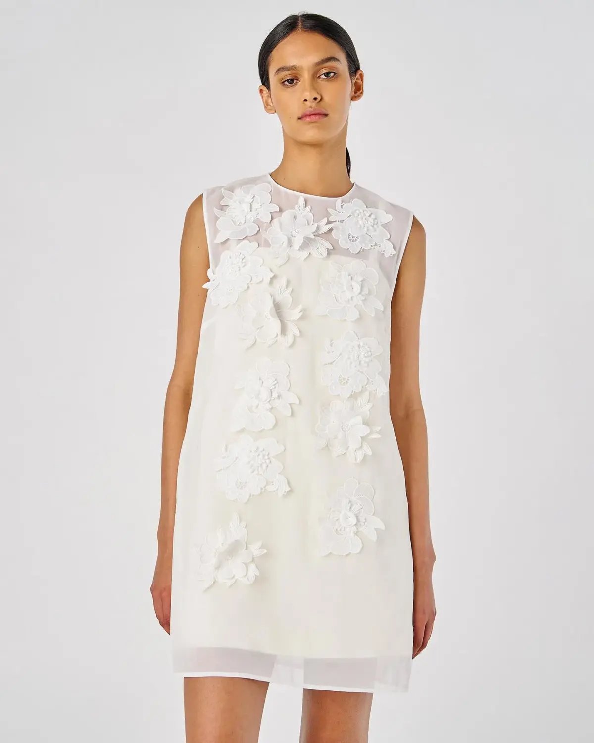 Oroton Lace Flower Sheer Mini Dress Soft Cream Size 14 photo 2