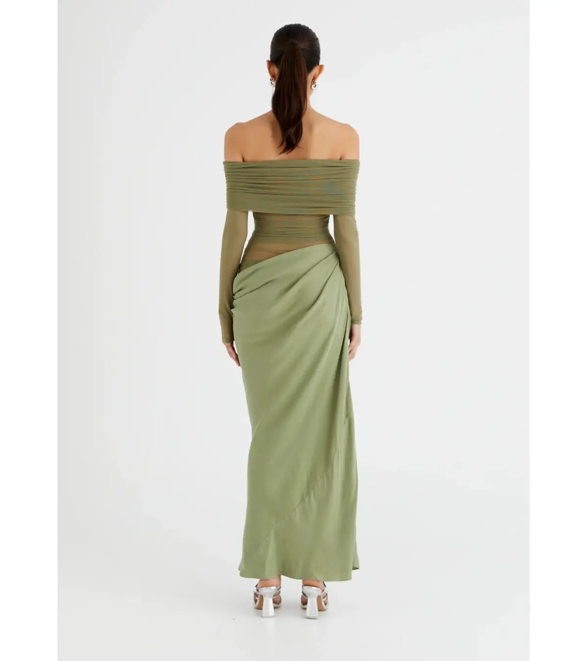 Benni Yasmin Off Shoulder Maxi Dress in Pistachio Size 8 photo 2