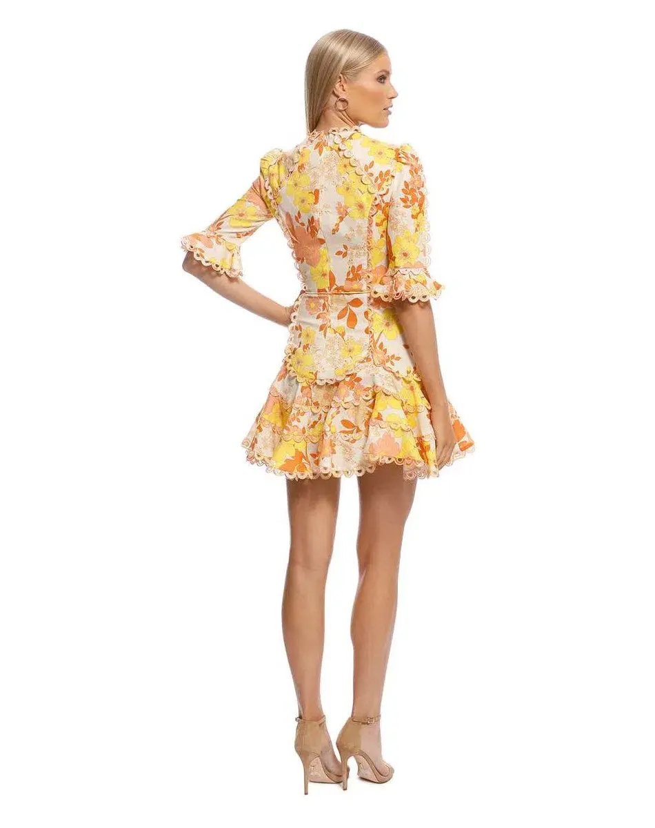 Zimmermann Primrose Flutter Mini Dress Marigold Floral Size 1 / Au 10 photo 3