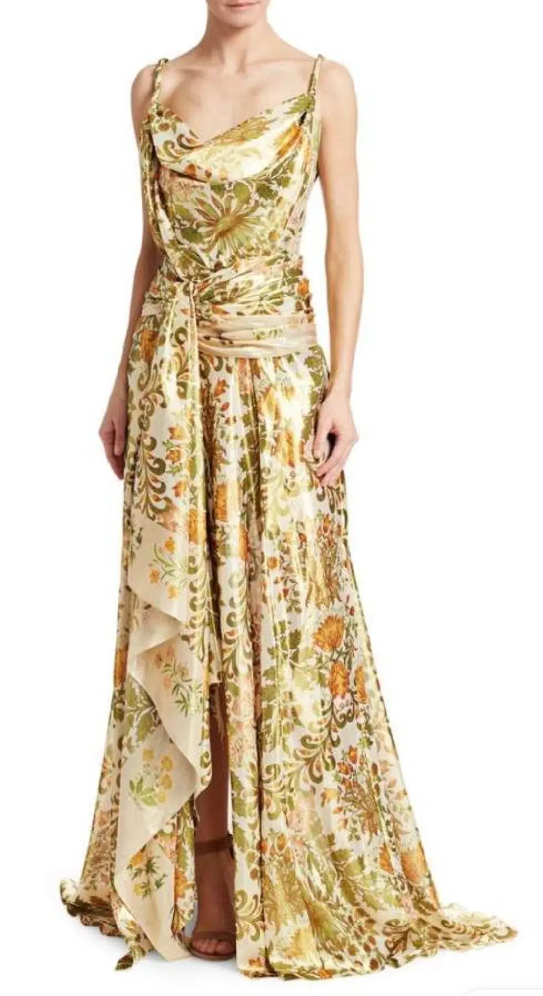 Oscar De La Renta Metallic Lamé Silk-Blend Crepe De Chine Gown Sage Green Size US 6 (AU 10) photo 8