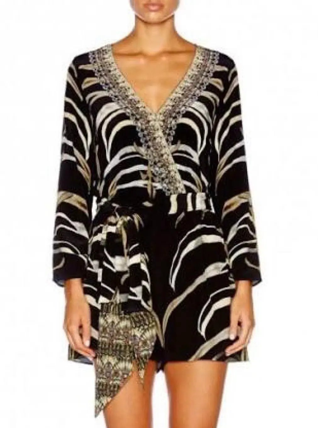 Camilla Zebra Crossing Long Sleeve Cross Front Playsuit Black Size 12 photo 3