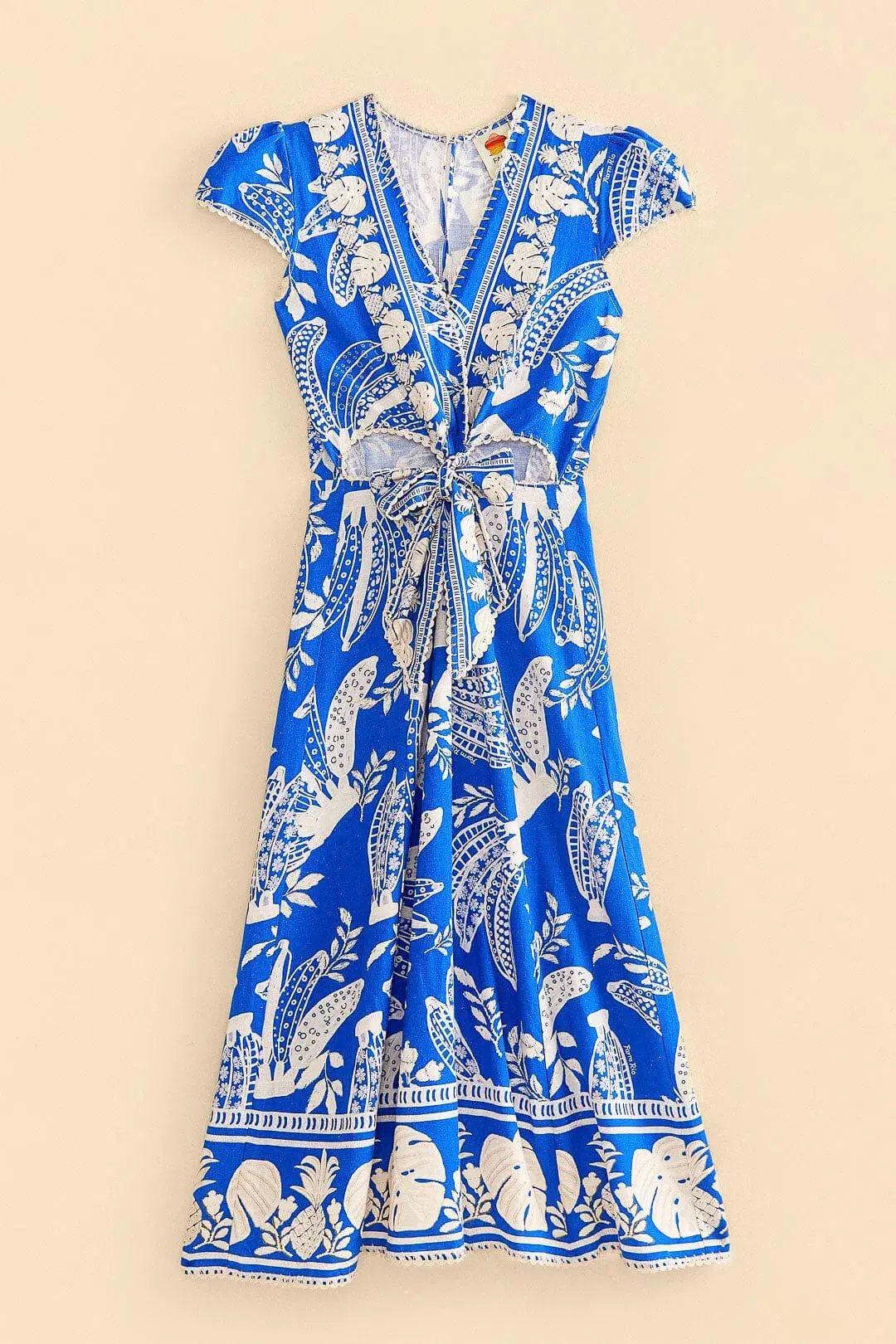 Farm Rio Blue Lace Banana Midi Dress Print Size 12 photo 3