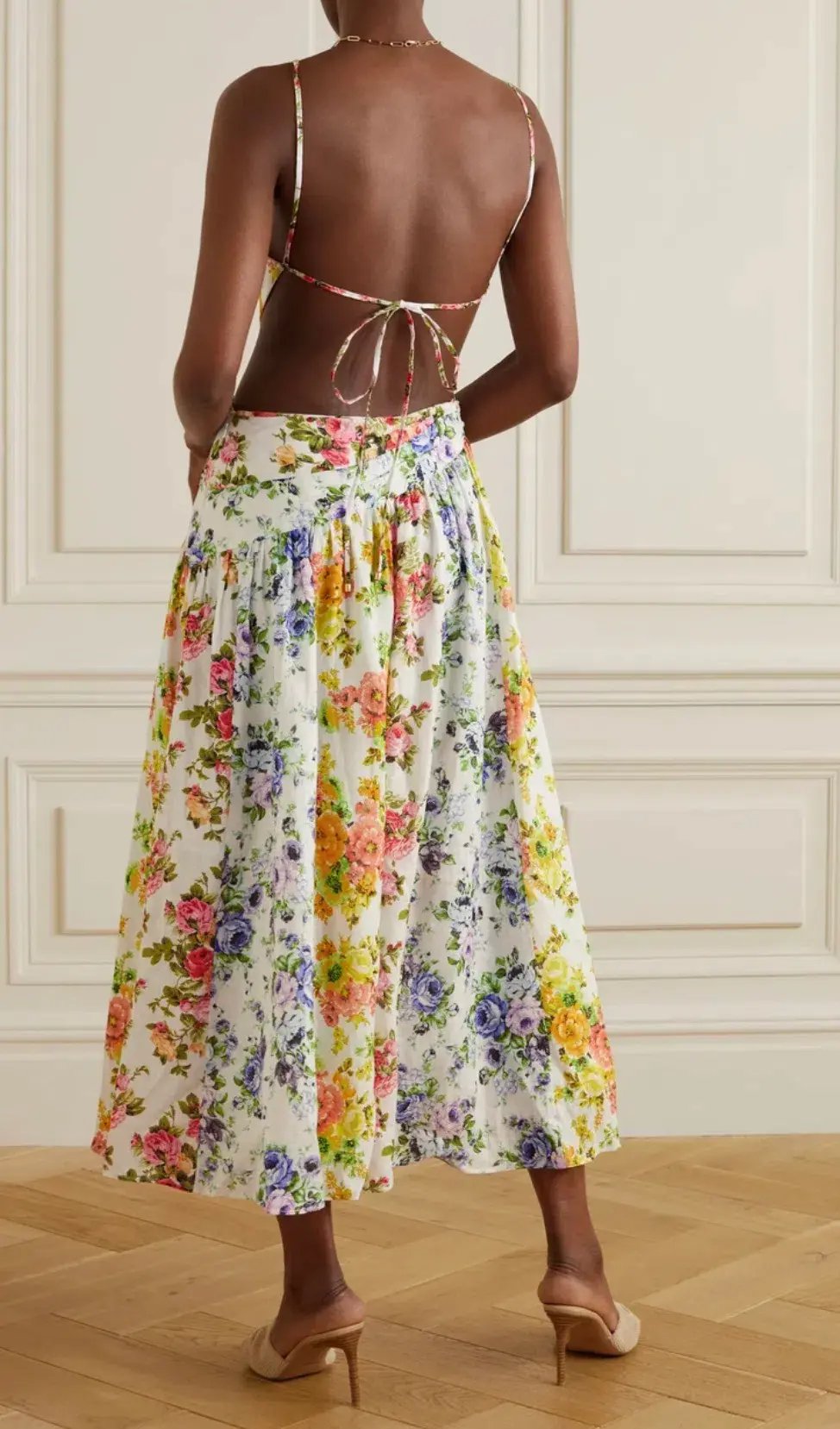 Zimmermann Asymmetric Open Back Floral Midi Dress Print Size 4 (16) photo 2