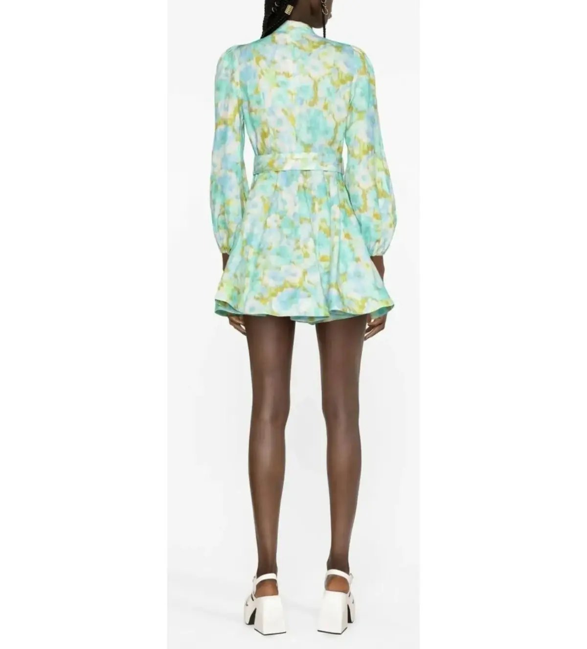 Zimmermann High Tide Buttoned Mini Dress Aqua Ikat Floral Size 0 AU 8 photo 4
