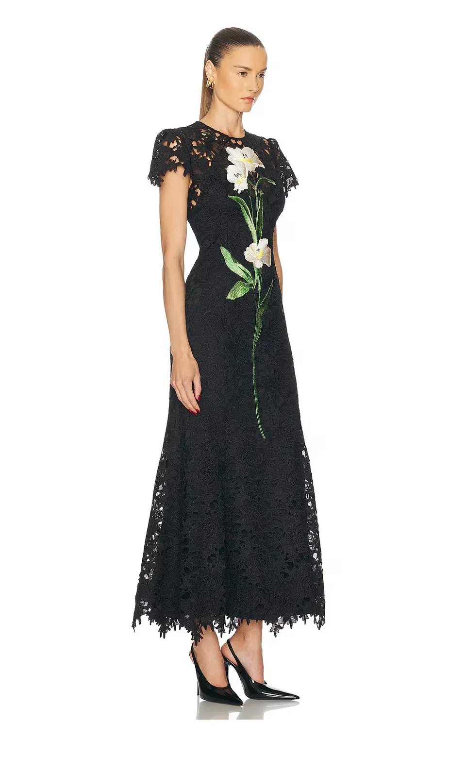 Leo Lin Monique Embroidered Lace Maxi Dress Black Size 8 photo 2
