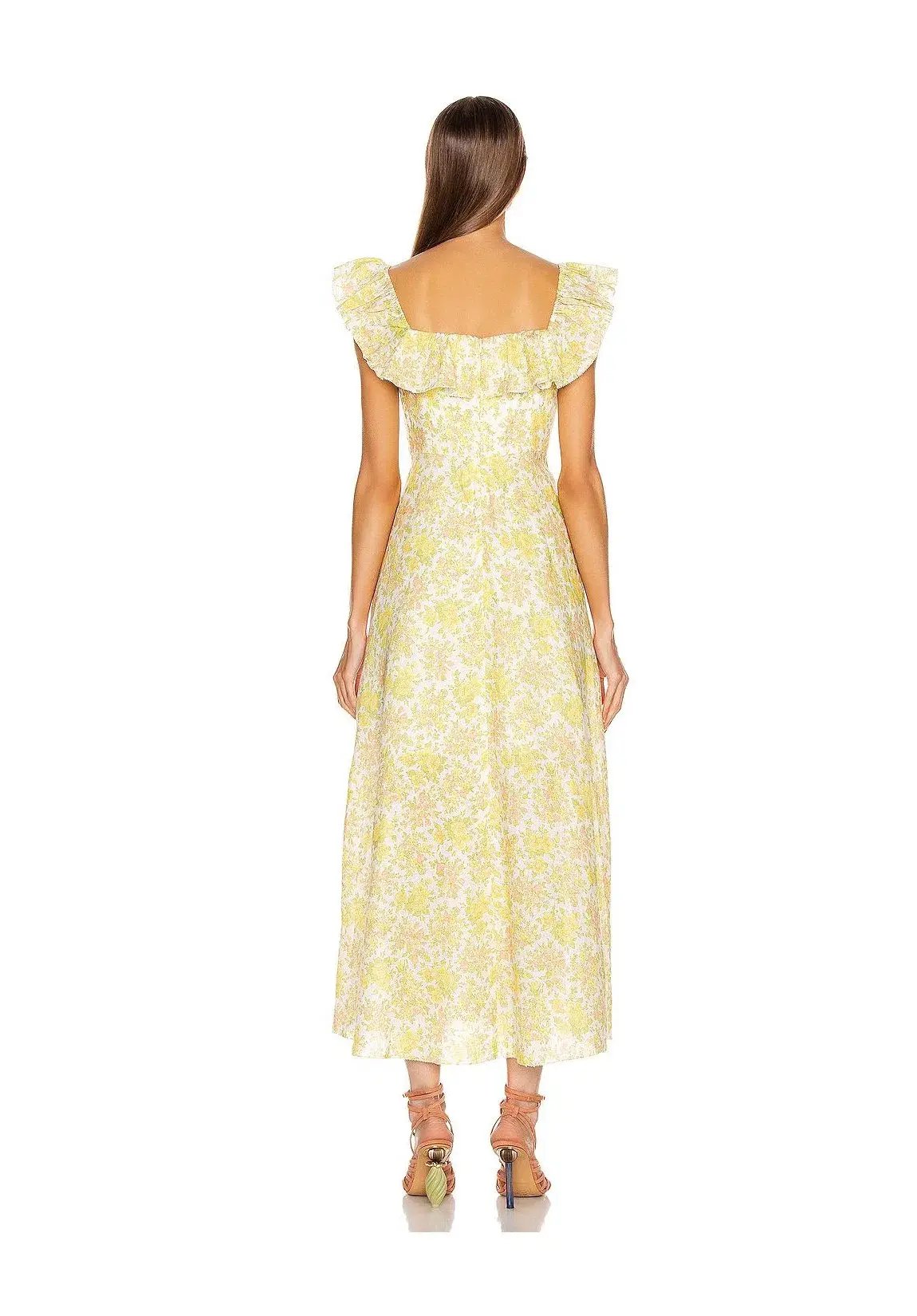Zimmermann Goldie Ruffle Neck Midi Dress Yellow Floral Size 1 / AU 10 photo 2
