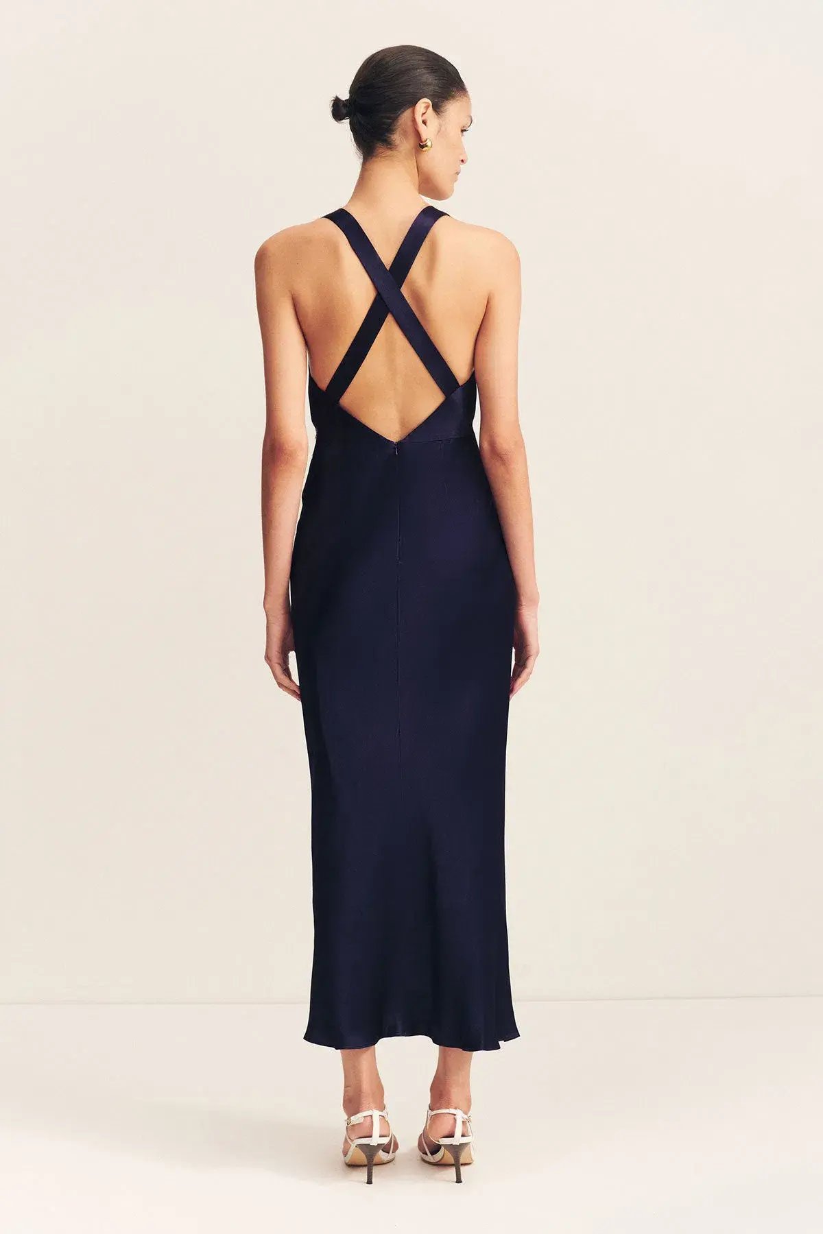 Shona Joy Camille Lace Cross Back Midi Dress in Deep Midnight/Ivory Size 6 photo 5