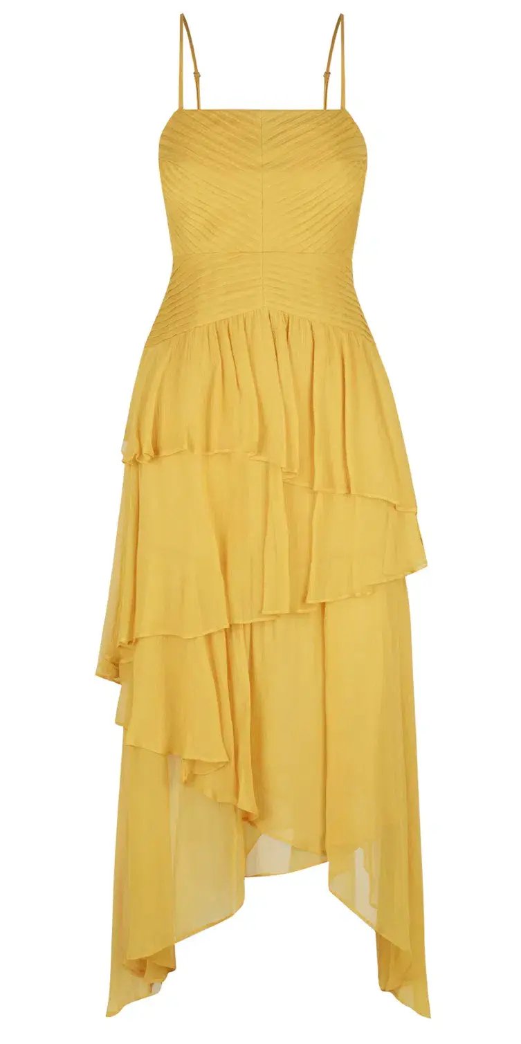Shona Joy Iris Pin Tuck Frill Midi Dress Yellow Size 12 photo 3