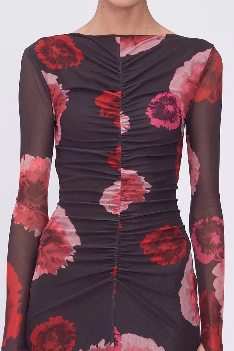 Suboo Frida Ruched Front Long Sleeve Midi Dress - Floral photo 2
