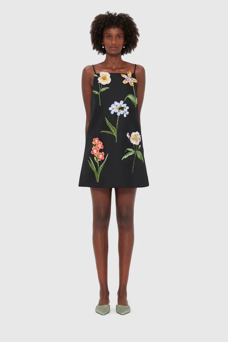 Leo Lin Leia Embroidery Mini Dress - Botanical Print in Ebony photo 4