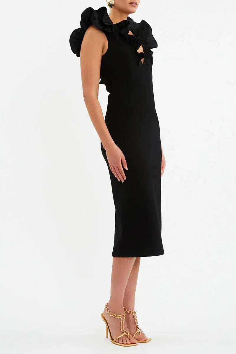 Rebecca Valance Chloe Midi Dress in Black Size AU 8 photo 2