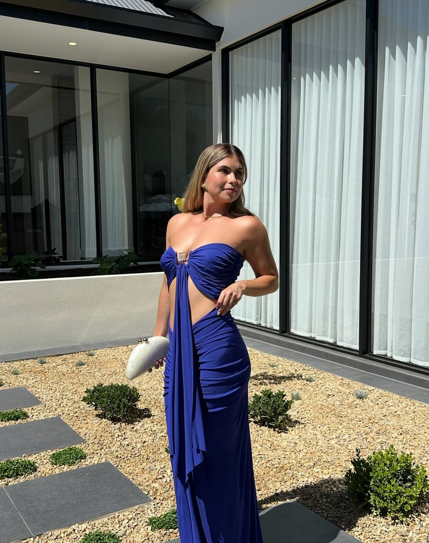 Christopher Esber Embellished Draped Jersey Gown, Blue photo 3