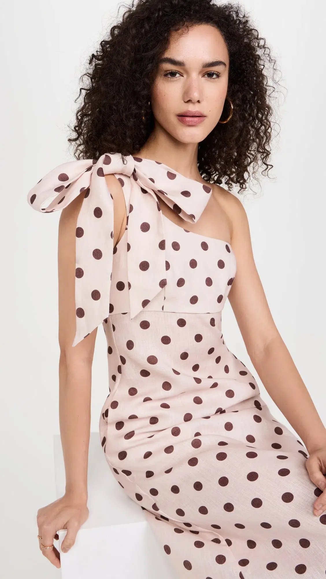 Zimmermann Acacia One Shoulder Midi Dress in Cream/Tan Dot Size 1 / AU 10 photo 2
