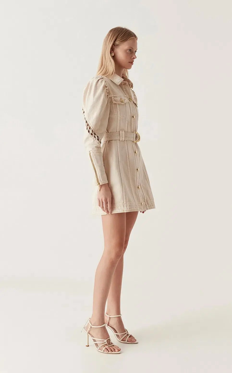 Aje Effie Braided Denim Mini Dress Beige Size 14 photo 2