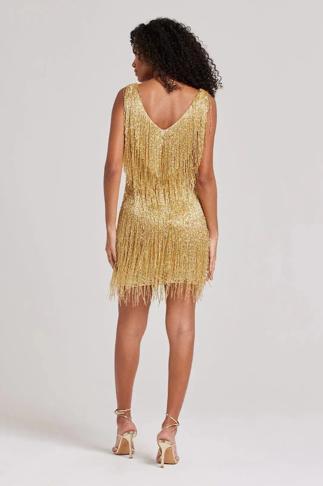 Nadine Merabi Sadie Beaded Fringe Mini Dress Gold Size XS / AU 6 photo 3